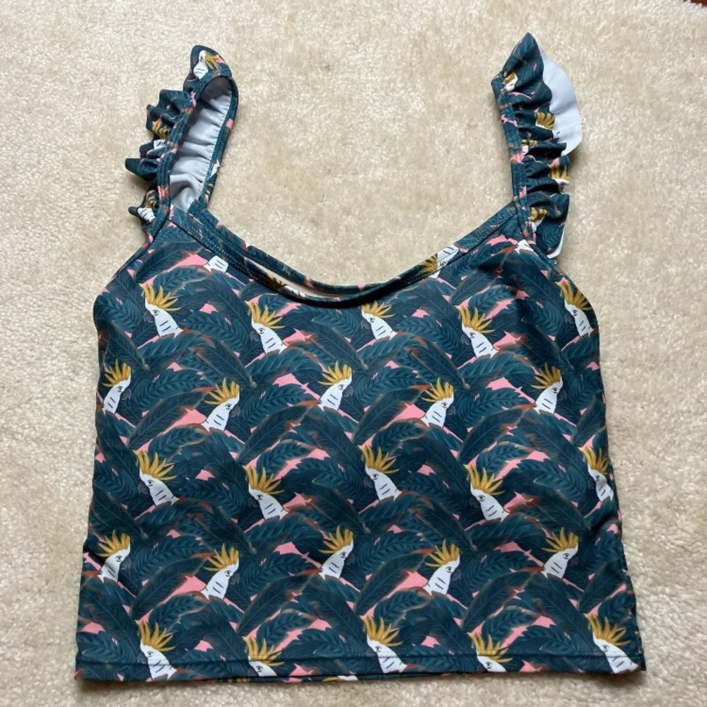 Kortni Jeane Ruffle Strap Parrot Bird Swim Tankini Tank Top  Bathing-suit